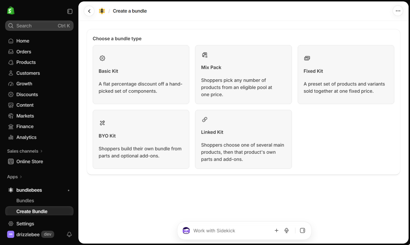 Choose a bundle type screen with five bundle type cards