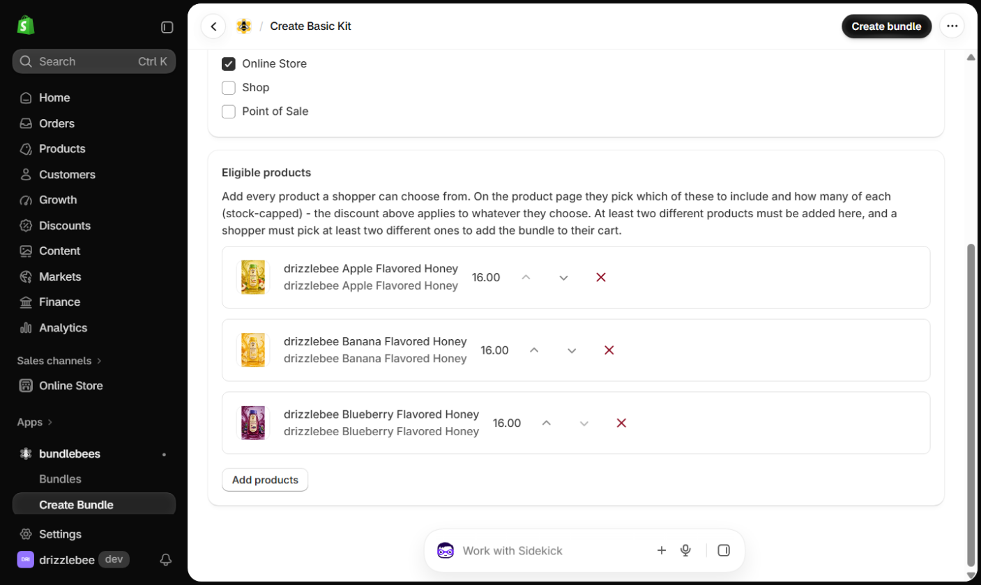 Eligible products list with three products added